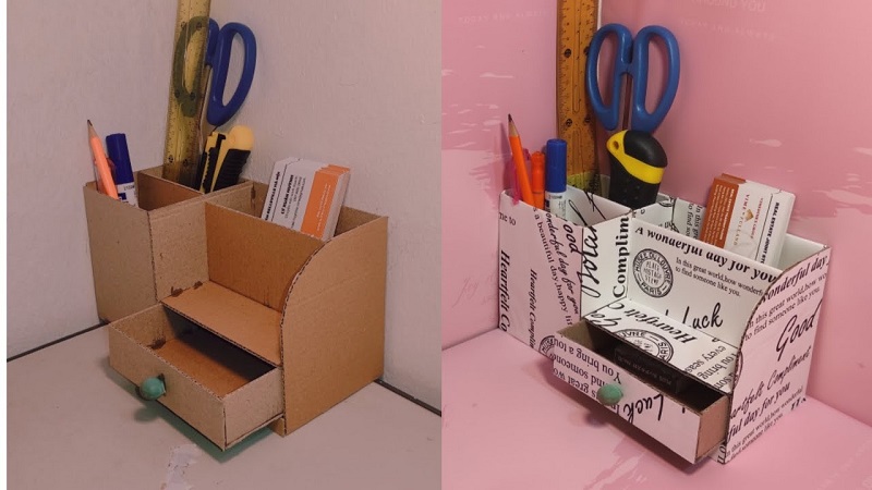 cách làm hộp đựng bút bằng bìa carton, quy tình làm hộp đựng bút bằng bìa carton