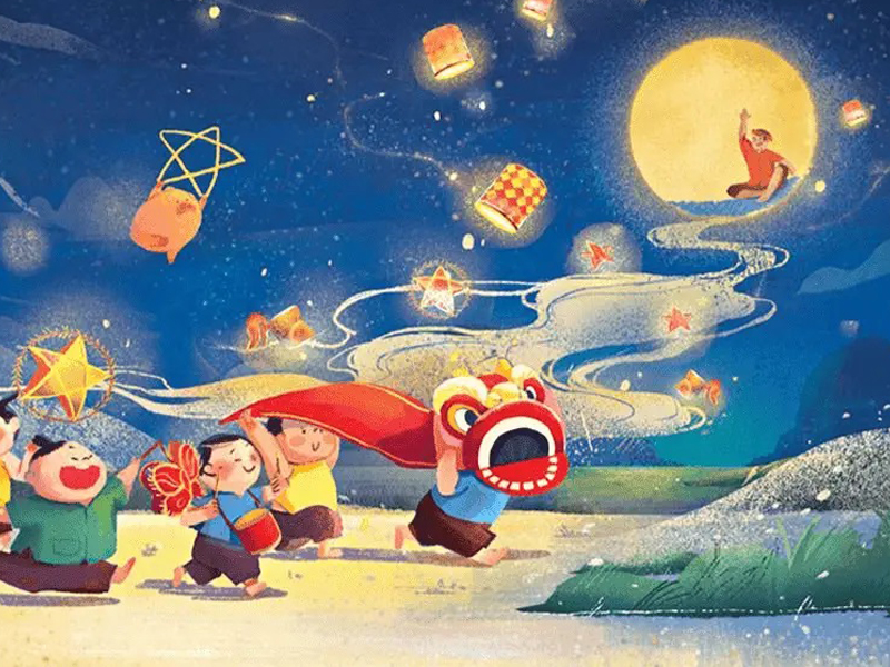 Vào một đêm trăng sáng, các bạn của Cuội chơi bên sông chợt nhìn thấy bóng Cuội in trên mặt nước